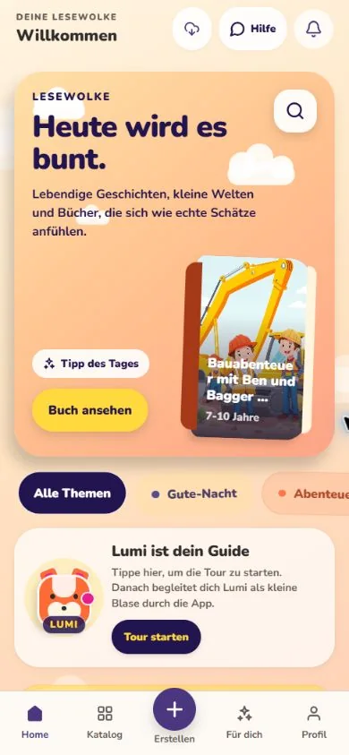 Die Lesewolke-Startseite mit dem Tipp des Tages