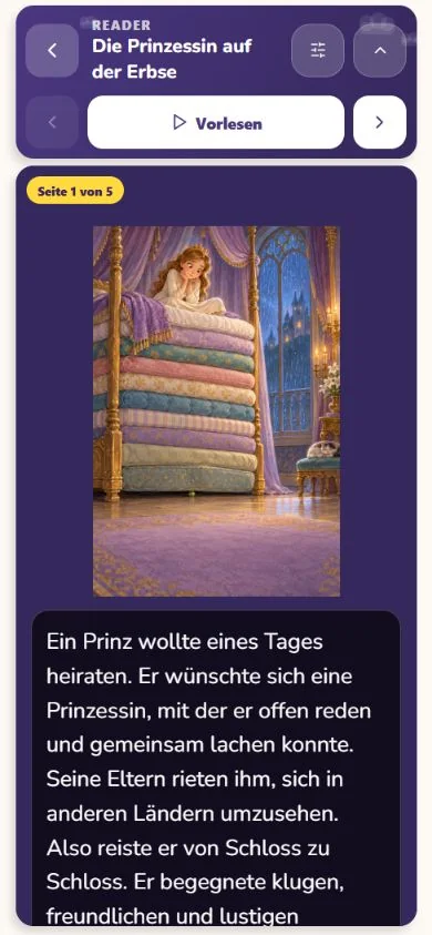 Reader mit Illustration, Text und Vorlesen-Schaltfläche